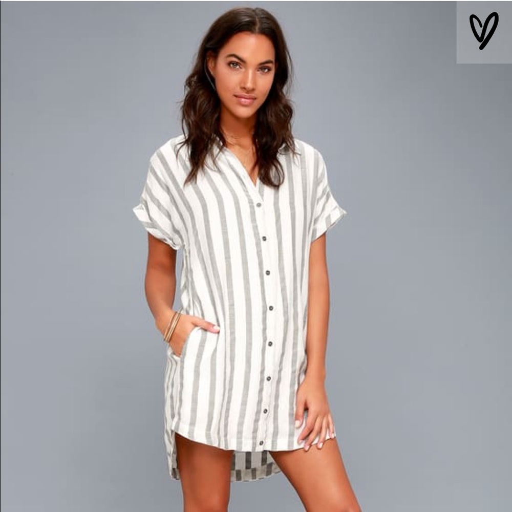 Lulu’s White and Grey Striped Dress